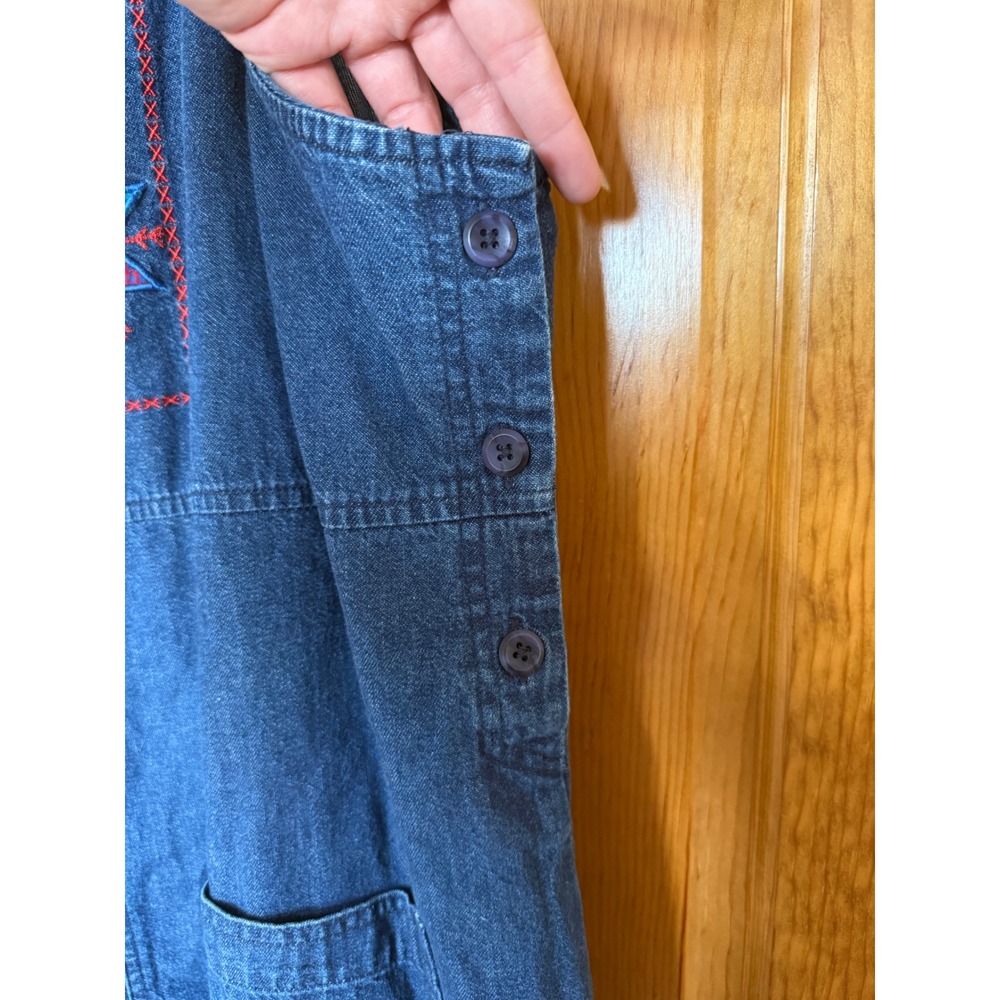 Westbound Petites Denim Snowman Jumper Dress Blue Cotton Embroidered PL Vintage - Picture 3 of 7
